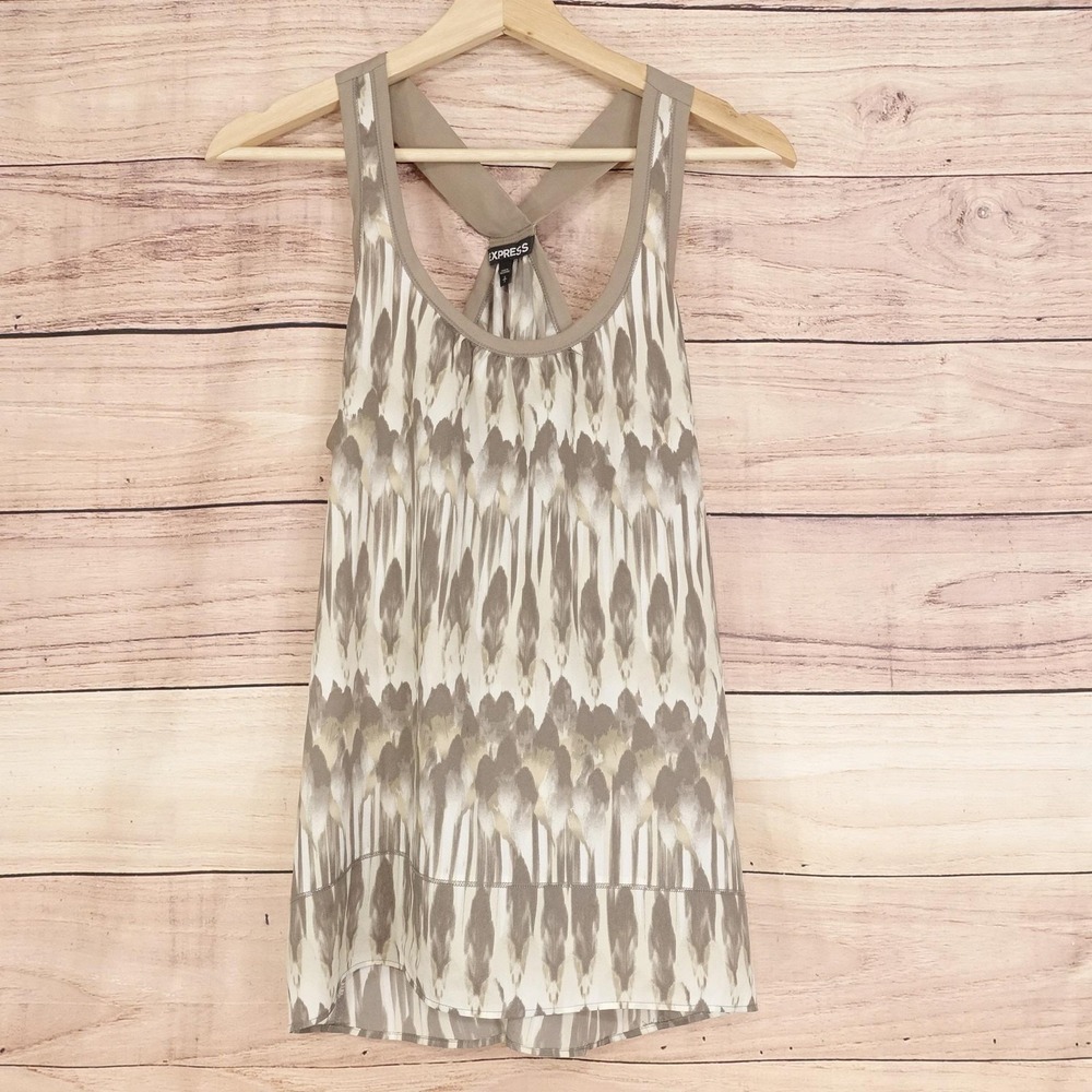 Express Tank Womens S Beige Scoop Neck Sleeveless Geometric‎ Crossback Top
